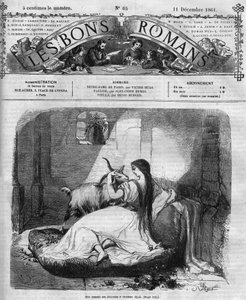 Romersk serie: "" Notre Dame de Paris"" av Victor Hugo (1802-1885). Esmeralda og bukken. Gravering i "" Les bons romances"" av French School