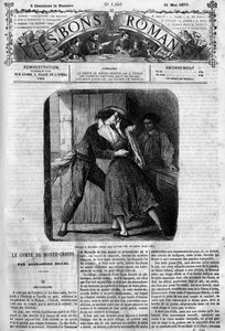 Romersk serie: "" Greven av Monte Cristo"" (Monte-Cristo) av Alexandre Dumas (1802-1870). Sexscene mellom Edmond Dantes og Mercedes. Gravering i "" Les bons romances"" av French School