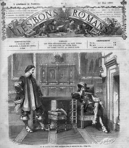 Romersk serie: «De tre musketerer» av Alexandre Dumas (1802-1870). Monsieur de Treville vender frimodig tilbake til kongens kontor. Gravering i "" Les bons romances"" av French School