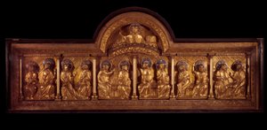Romansk kunst: altertavle av Pentecote: antependium i tre, kobber og emalje. Fra Stavelot (Meuse) Rundt 1160-1170. Paris, Nasjonalmuseet for middelalderen, Thermes de Cluny av French School