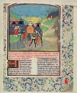 Roy 17 FI f.198 Alexander den store henvender seg til sine menn i håp om å overtale dem til å fortsette inn i India, fra Quinte Curse Ruffe des Fais du Grant Alexandre, ca. 1468 (vellum) av French School