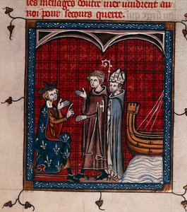 Royal 16 G. VI, f.337 kong Filip II og patriark, illustrasjon fra 