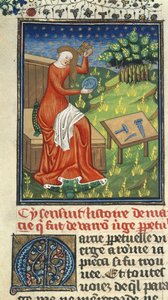Royal 16 G. V, f.80 Jaia av Cyzicus, med kam, speil og skulptørverktøy, illustrasjon fra 