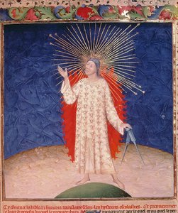 Royal 19 D III, f.3: Gud omgitt av ild med et par kompasser, fra Bible Historiale av Guyart des Moulins, ca. 1411 (vellum) av French School