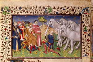 Royal 20 B. XX, fol.82v, Alexander gitt hvite elefanter, fra 