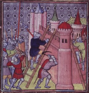 Royal 20 C.VII fol.19 Franskmennene ødelegger Genova, fra 