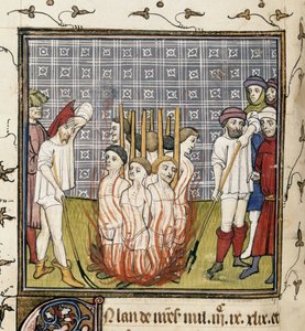 Royal 20 C. VII, f.44v Burning of Templars, illustrasjon fra 
