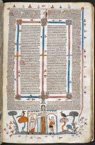 Royal MS 10 E IV, f.209r, The Painter and the Devil, fra Decretals of Gregory IX med glans av Bernard av Parma (