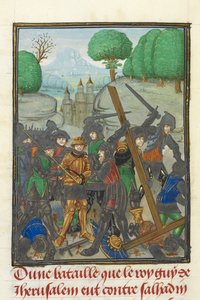 Royal MS 15 E I, f. 433v, Nederlaget til Guy av Lusignan av Saladin og tapet av korset, fra 