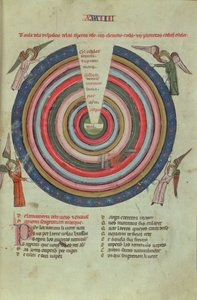 Royal Ms 19 C I fol.50 Et kosmologisk diagram, tidlig på 1300-tallet (vellum) av French School