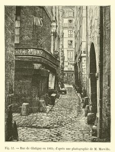 Rue de Glatigny i 1865; fra et fotografi av M Marville av French School