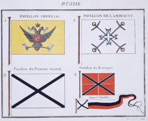 Russiske flagg, fra en fransk bok med flagg, ca. 1819 av French School