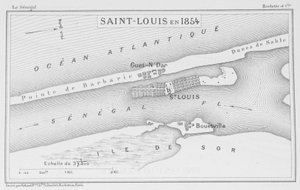 Saint-Louis i 1854, illustrasjon fra "Le Senegal...", av Louis Leon Faidherbe, 1854 av French School
