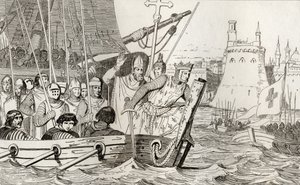 Saint Louis IX (1214-70) leder troppene sine i kamp, fra 