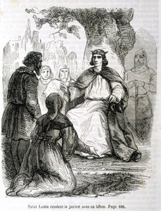Saint Louis yter rettferdighet under en bøk - i "Histoire de France" av L.-P. Anquetil av French School