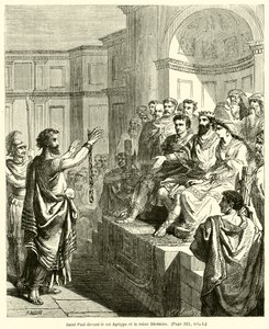 Saint Paul før kong Agrippa og dronning Berenice (gravering) av French School