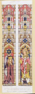Saint Valerie, jomfru og martyr i Limoges (3. århundre) og Saint Martial, eveque of Limoges (3. århundre), beskyttere av Aquitaine. Fac-lignelse som gjengir glassmaleriene til Cathedrale de Limoges. av French School