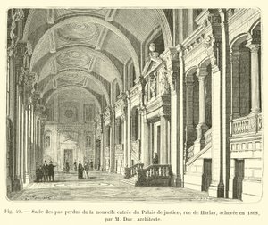 Salle des pas perdus av den nye inngangen til Palais de justice, rue de Harlay, ferdigstilt i 1868, av M Duc, arkitekt av French School