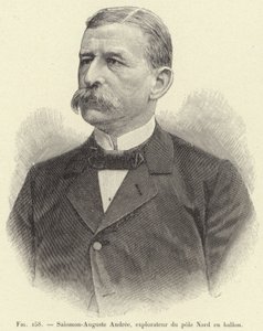 Salomon-August Andree, oppdagelsesreisende av Nordpolen i en ballong (gravering) av French School