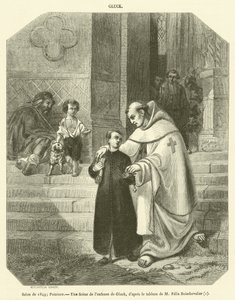 Salong fra 1849, maleri, en scene fra Glucks barndom (gravering) av French School