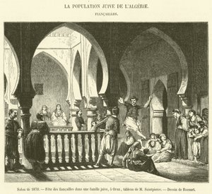 Salong fra 1870, forlovelsesfest i en jødisk familie, i Oran (gravering) av French School