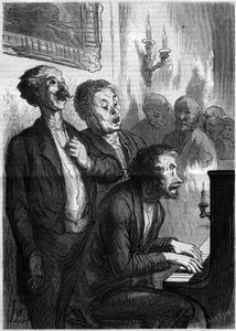 Singer Lounge. Tegneserie av Honore Daumier (1808-1879). Gravering i "" Le Monde Illustré"" nr. 290 av 1. november 1862. av French School