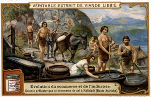 Salthandel i Øvre Østerrike i forhistorisk tid i Hallstadt - chromo. Liébig av French School