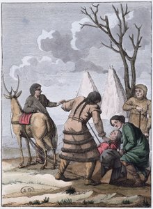 Samoyede ekteskap, 1811 (fargegravering) av French School