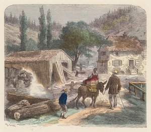 Sagbruk (farget gravering) av French School