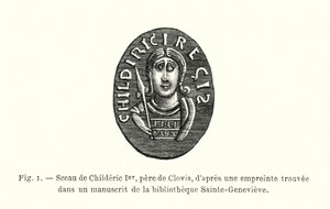 Segl til Childeric I, far til Clovis, fra et avtrykk funnet i et manuskript i Sainte-Genevieve-biblioteket (gravering) av French School