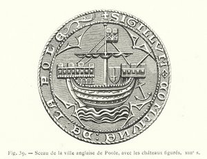 Segl fra den engelske byen Poole, med slottsfigurer, 1200-tallet (gravering) av French School