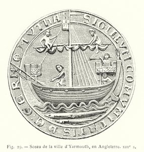 Segl fra byen Yarmouth, England, 1200-tallet (gravering) av French School