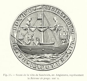 Segl fra byen Sandwich, England, som viser Stern Retention, 1200-tallet (gravering) av French School