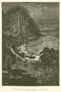 Scene fra triasperioden (konkyliansk periode) (gravering) av French School