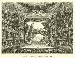Scene du theatre National, 1789 av French School