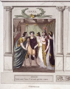 Scene og dialog av Augustus til Cinna i quot;Cinna or the Clemency of Augustusquot;, tragedie av Corneille av French School
