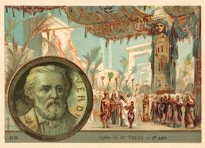 Scene fra Giuseppe Verdis opera Aida (chromolitho) av French School