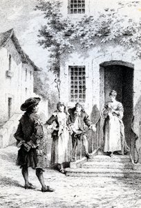 Scene fra The School for Wives, av Moliere av French School