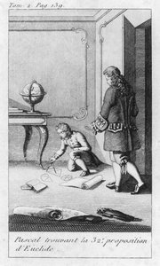 Scene fra barndommen til Blaise Pascal (1623-62) tidlig på 1800-tallet av French School