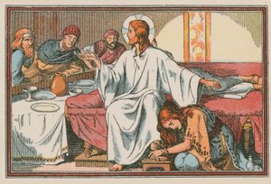 Scene fra Jesu liv (farget gravering) av French School