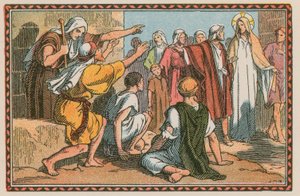 Scene fra Jesu liv (farget gravering) av French School