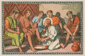Scene fra Jesu liv (farget gravering) av French School