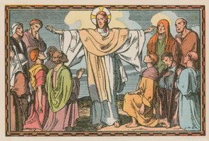 Scene fra Jesu liv (farget gravering) av French School