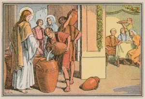 Scene fra Jesu liv (farget gravering) av French School