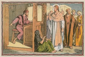 Scene fra Jesu liv (farget gravering) av French School