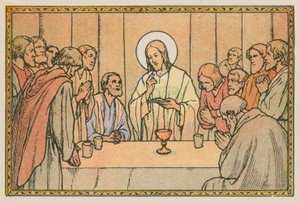 Scene fra Jesu liv (farget gravering) av French School