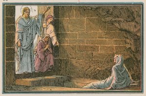 Scene fra Jesu liv (farget gravering) av French School