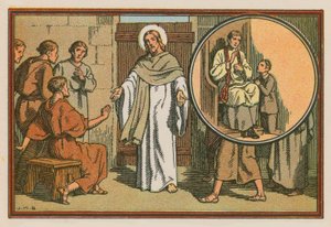 Scene fra Jesu liv (farget gravering) av French School
