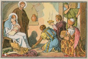 Scene fra Jesu liv (farget gravering) av French School