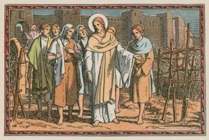 Scene fra Jesu liv (farget gravering) av French School